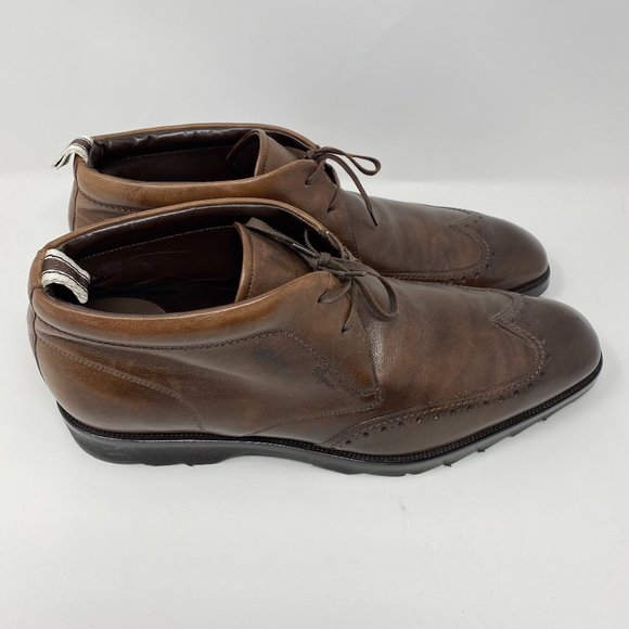 salvatore ferragamo leather lace-up wingtip boots - Picture 1 of 9